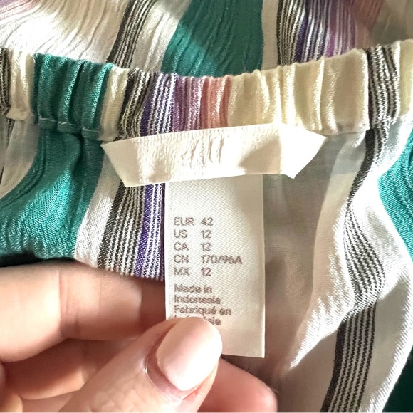 H&M Cream Pastel Purple Green Plaid Stripes MIDI Dress Size 12 - Picture 11 of 11